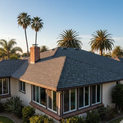 Close-up of GAF architectural asphalt shingles installed on a San Diego residential roof